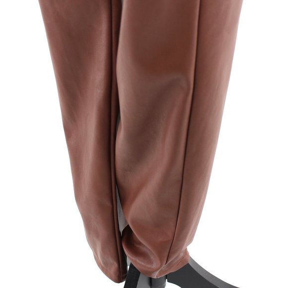 Mother Landside Hover Brown Faux Leather One Shoulder Belted Straight Jumpsuit S - Picture 5 of 9